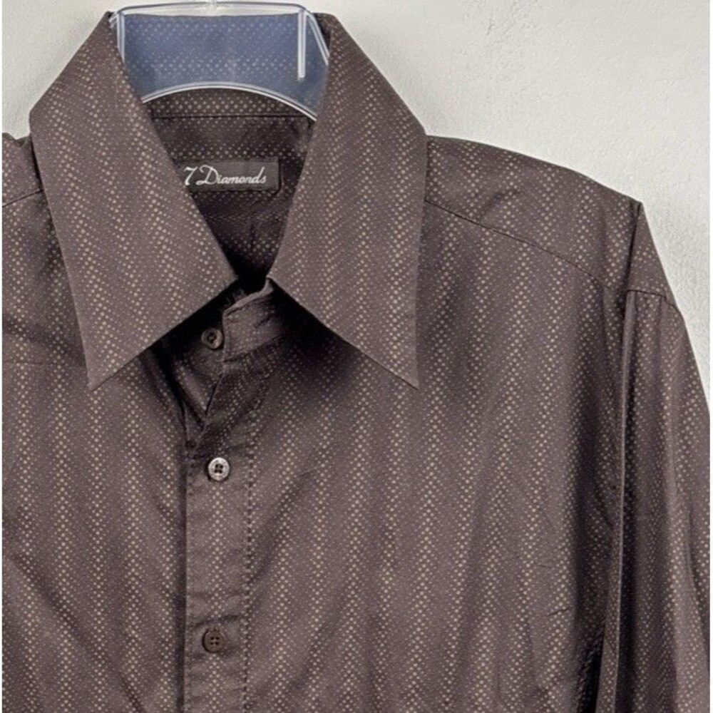 7 Diamonds Brown Long Sleeve Button Up Shirt Mens Size Large In-Fabric Pattern
